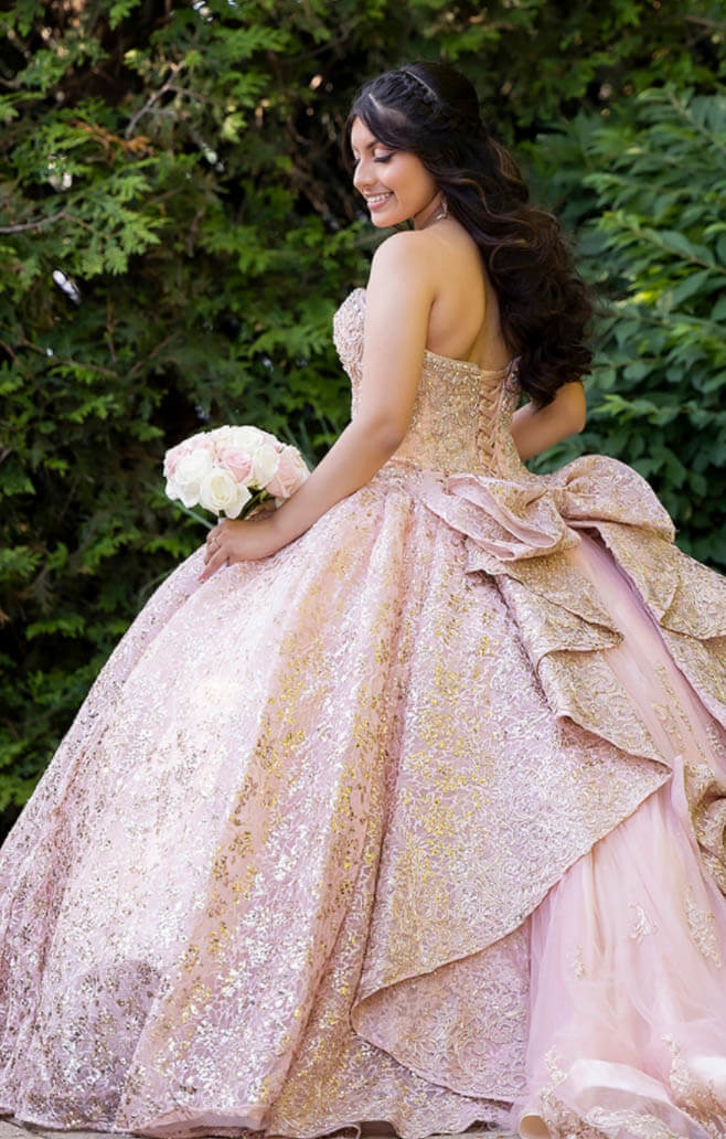 Model wearing a pink dress